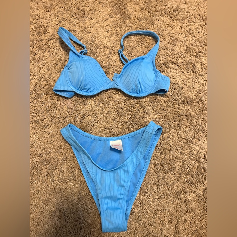 Bright blue underwire bikini